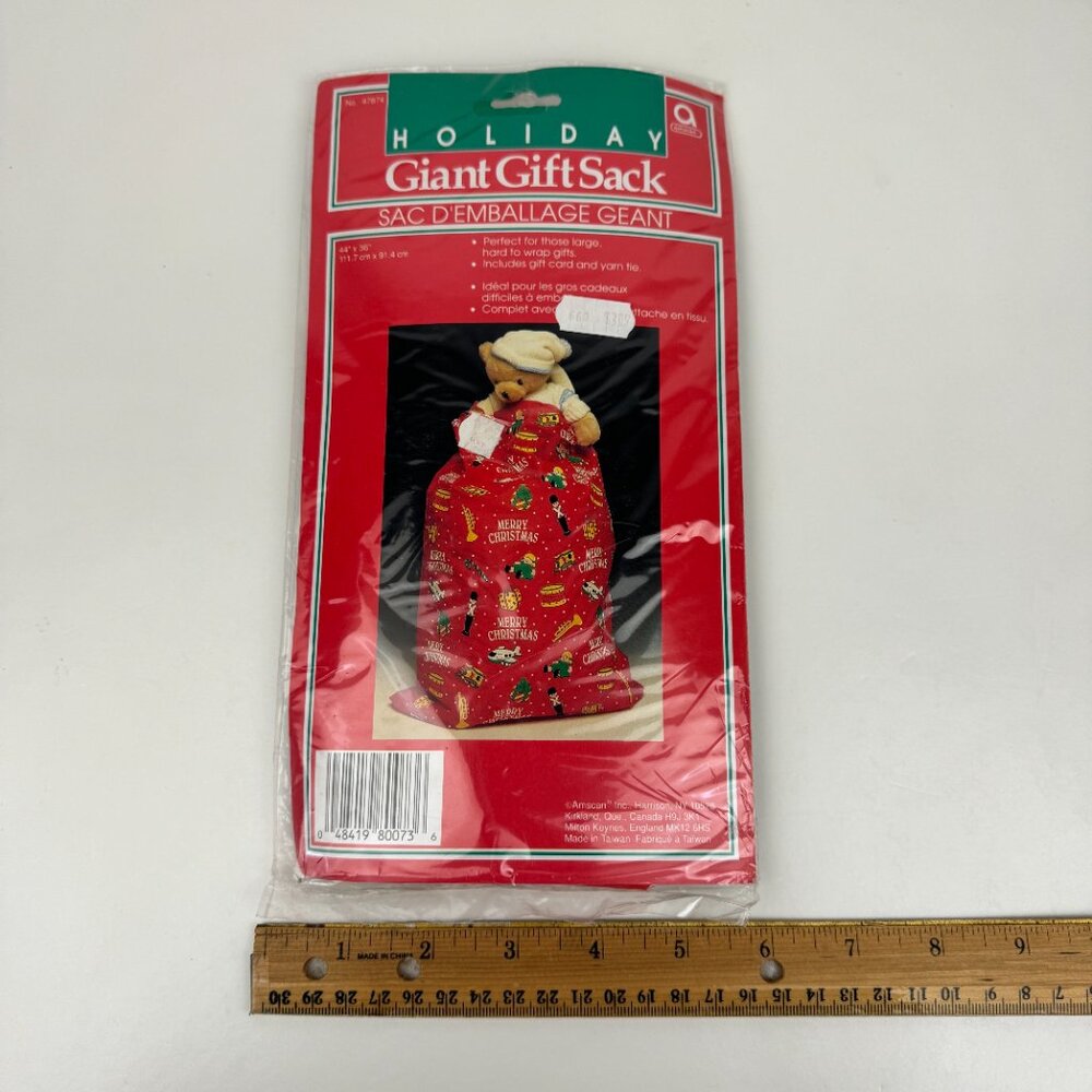 Vtg Amscan Red Plastic Holiday Christmas Giant‎ Gift Sack 44inch x 36inch Prop